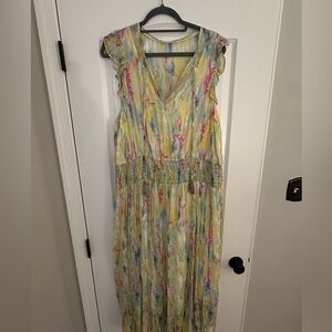 Anthropologie Yellow Green Flutter Sleeve Sundress
